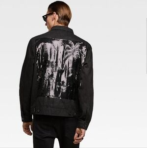Zara Black Sequin Palm Tree Men's Jacket 100% Cotton Size M
